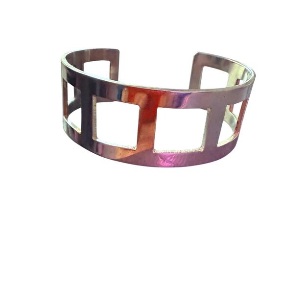 925 Sterling Silver Cut out Squares Cuff Bracelet - Picture 1 of 10